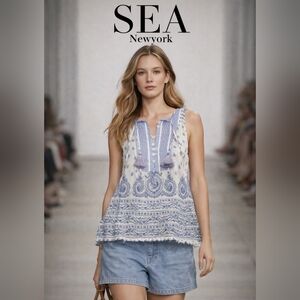 Sea New York Blue and White Patterned Blouse